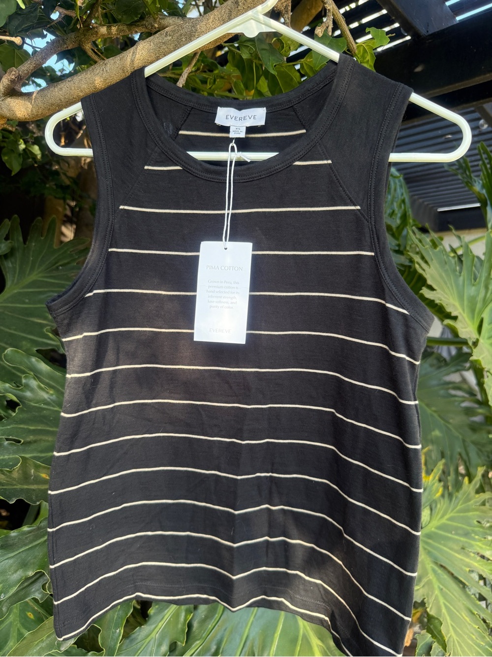 Evereve Black and Cream Striped Sleeveless Tank